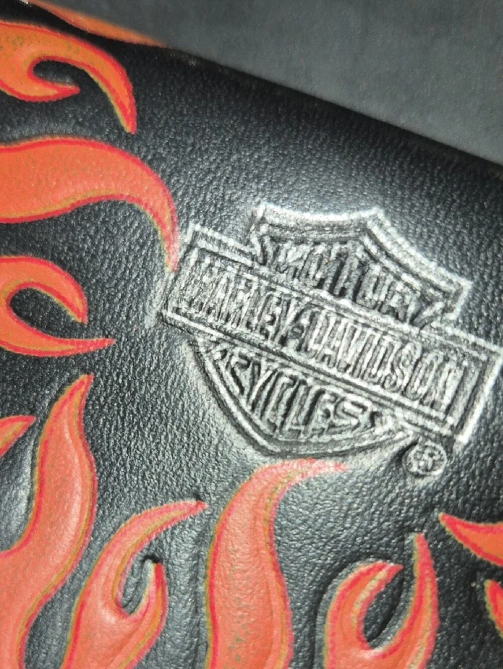Vintage Harley-Davidson Black & Red Flame Chain Wallet with Branded Conchos